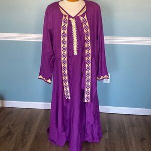 Ashro flax blend maxi sheath dress and duster long line coat. Gold embroidery 12